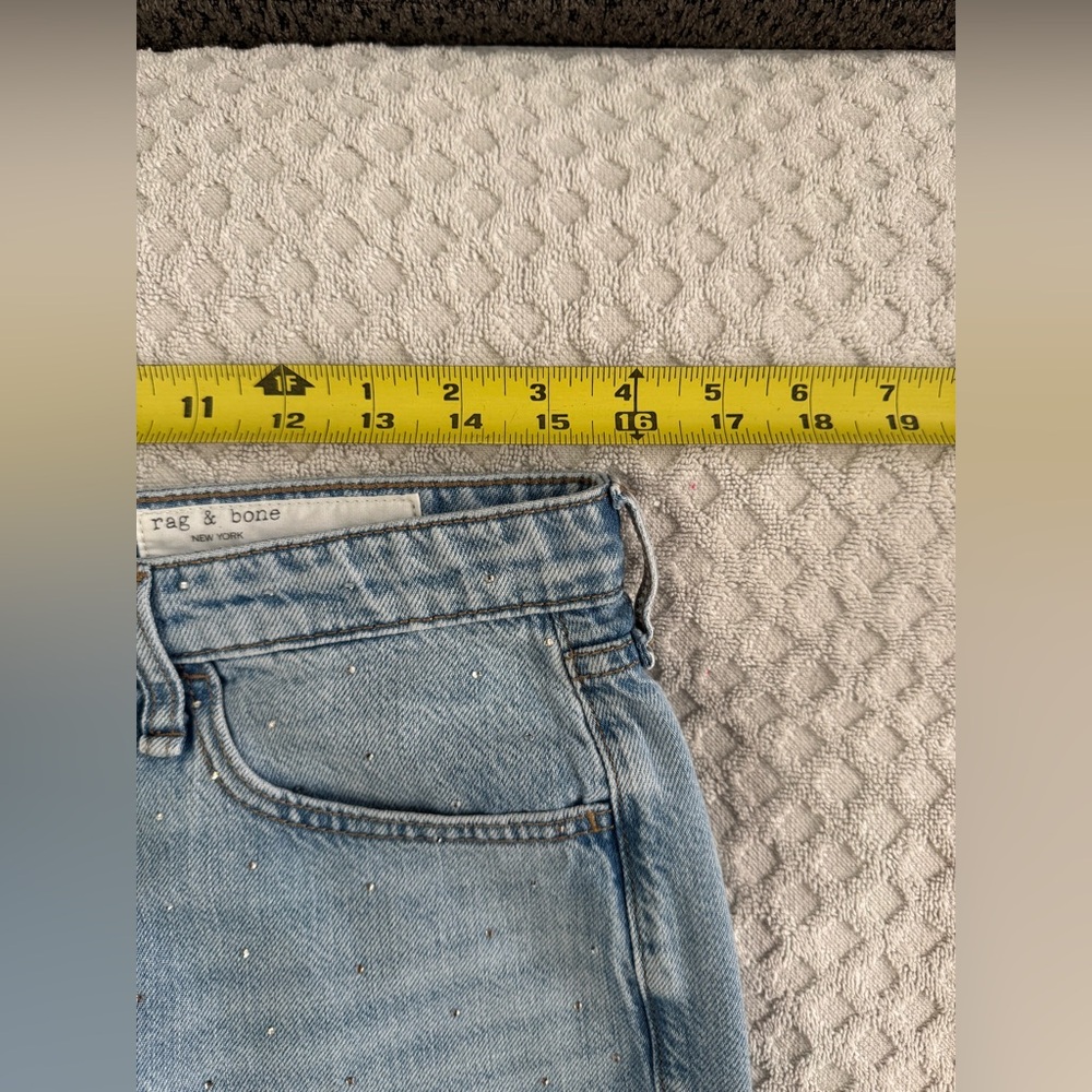 rag & bone Lori Mid Rise Wide Leg Rhinestone Denim Jean Light Wash Jewel Size 28 - Picture 14 of 14